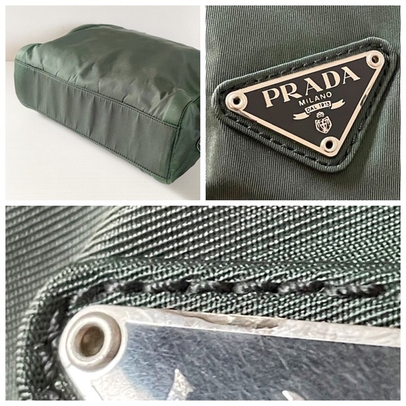 Prada green nylon black plexi handle vintage 90s tote bag - Picture 6 of 11